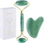 Rolo de jade para rosto, conjunto de piedras faciales naturales de jade, masajeador de piel con herramientas de raspagem Gua Sha